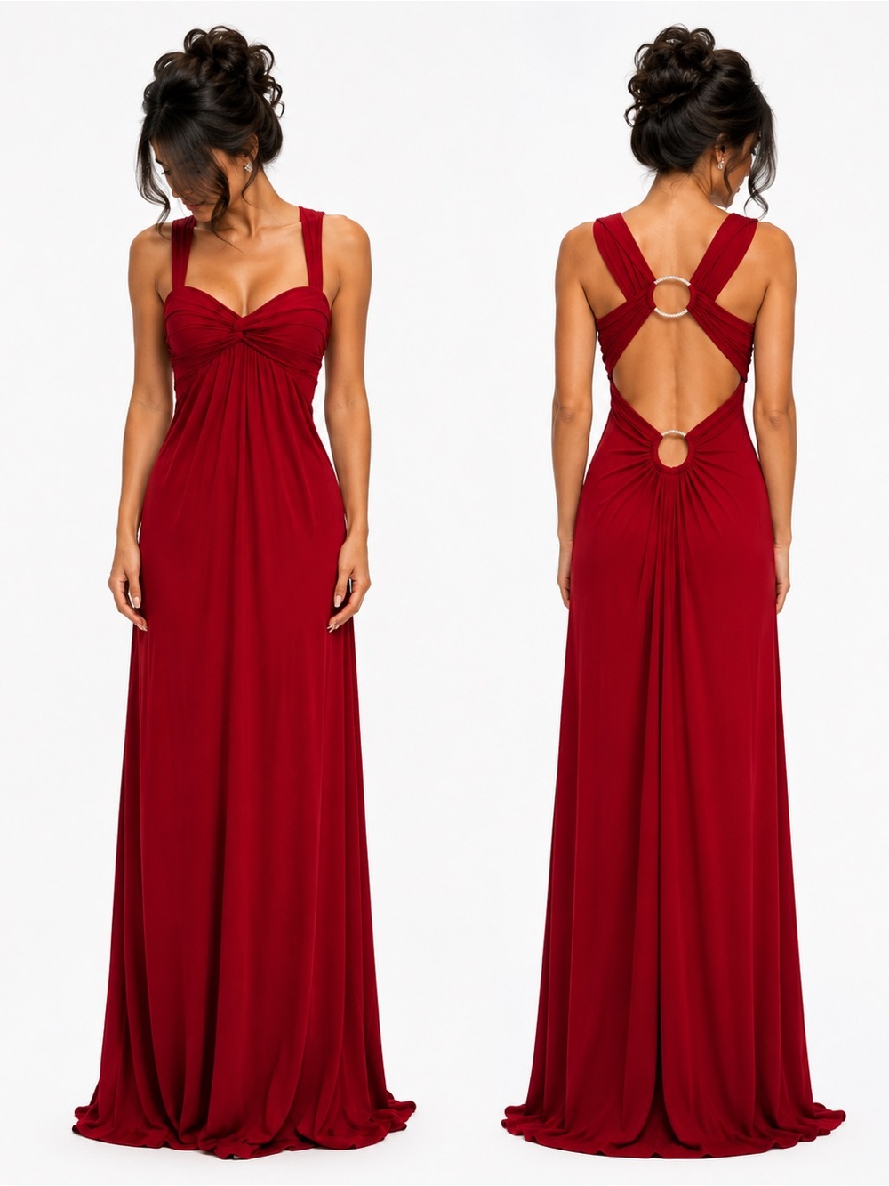 City Triangles Red Open Back Rhinestone Ring Maxi Dress Size S